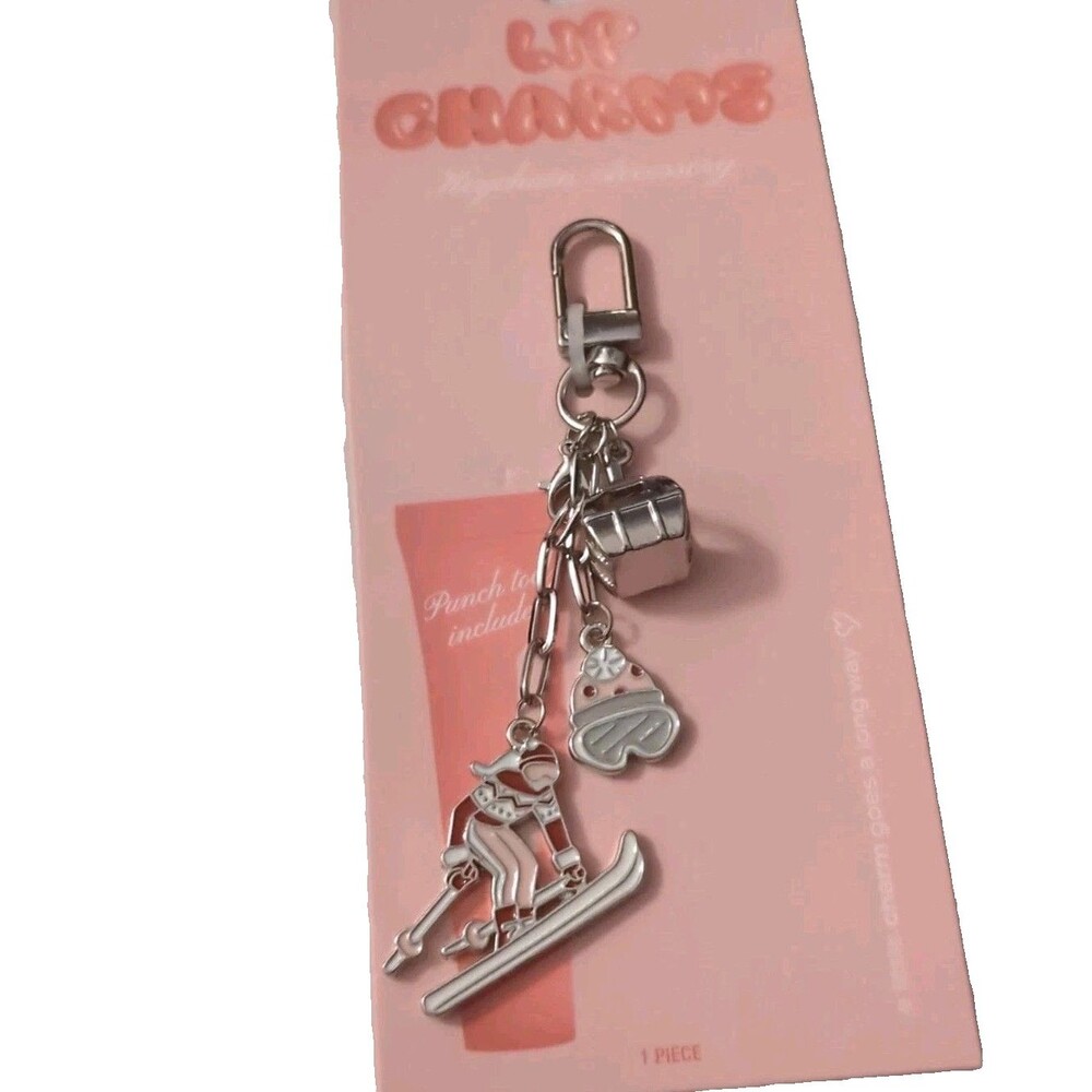 NEW Studio Artifact Lip Charm Keychain Purse Bag Set of 2 Skier Winter Aesthe